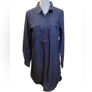 Old Navy Chambray Shirt Dress Long Sleeve Button Down Casual Tunic Top Sz S EUC‎
